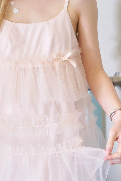 Pink Ruched Mesh Camisole Dress