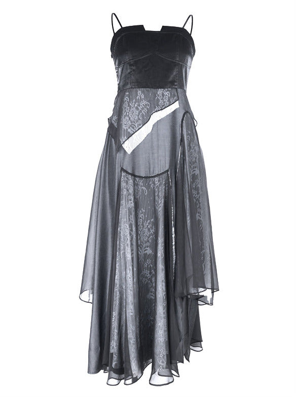 Dark Cool Paneled Asymmetric Ring Dress