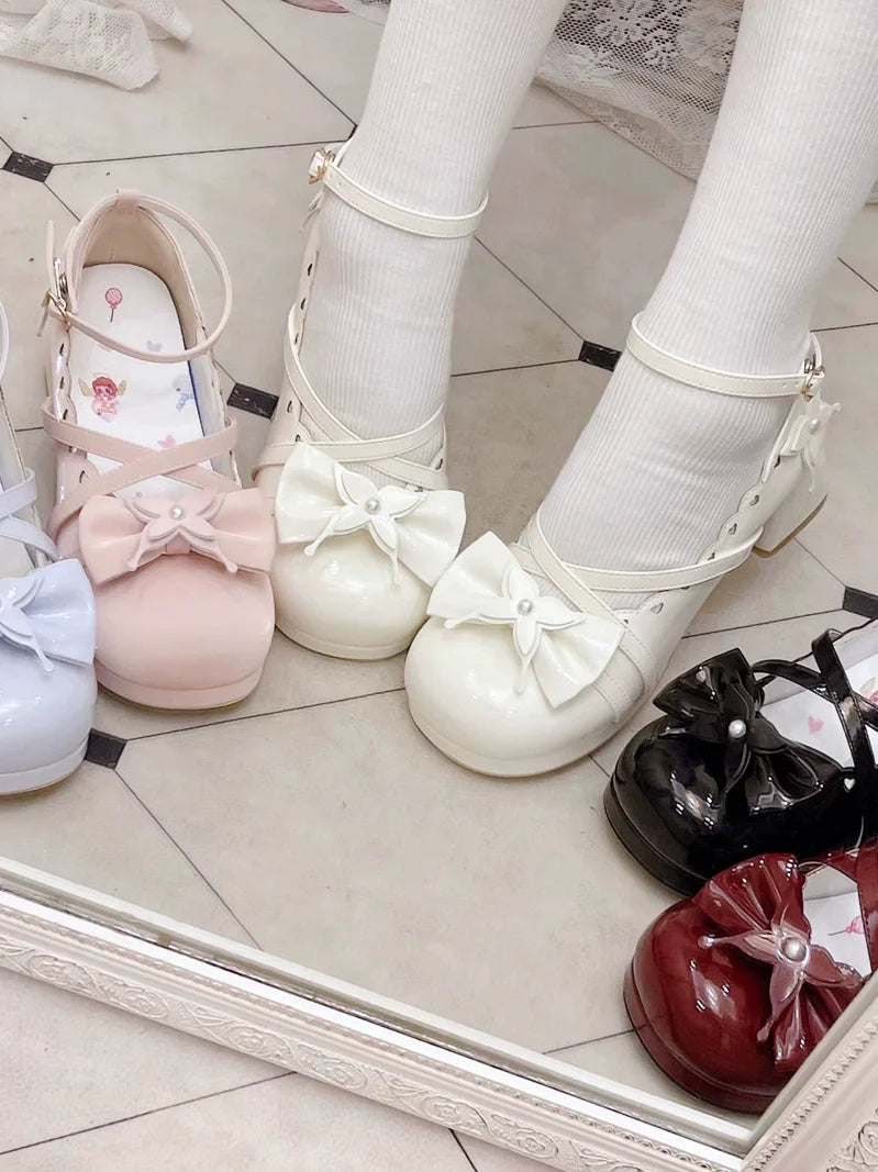 Lolita Sweet Mid-heel Round Toe Ribbon Shoes