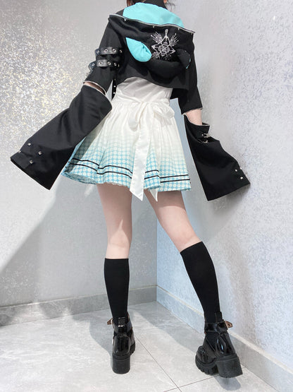 [pre-order] Daily Gothic Retro Punk Style Hooded Jacket + Pleated Jumper Skirt