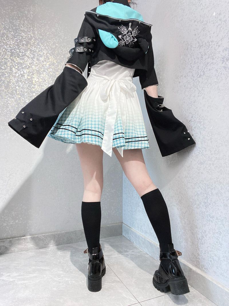 [pre-order] Daily Gothic Retro Punk Style Hooded Jacket + Pleated Jumper Skirt