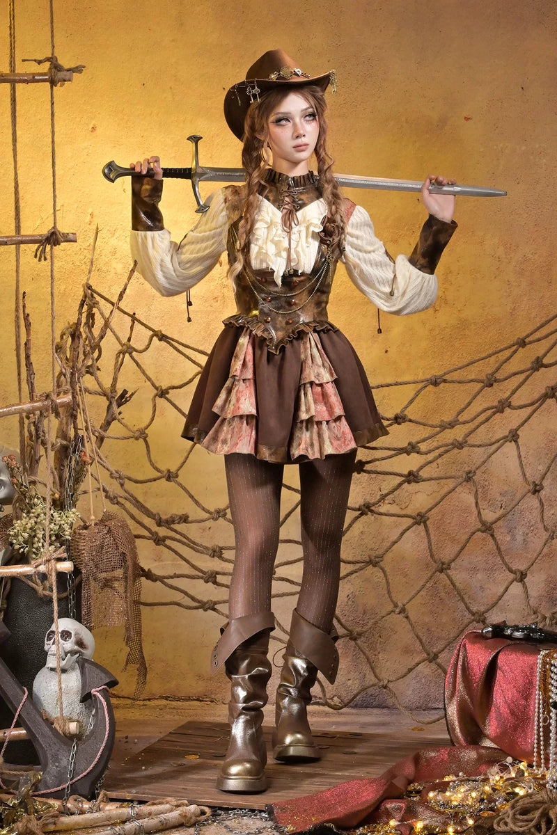 Steampunk Lace Patchwork Dress + Brooch