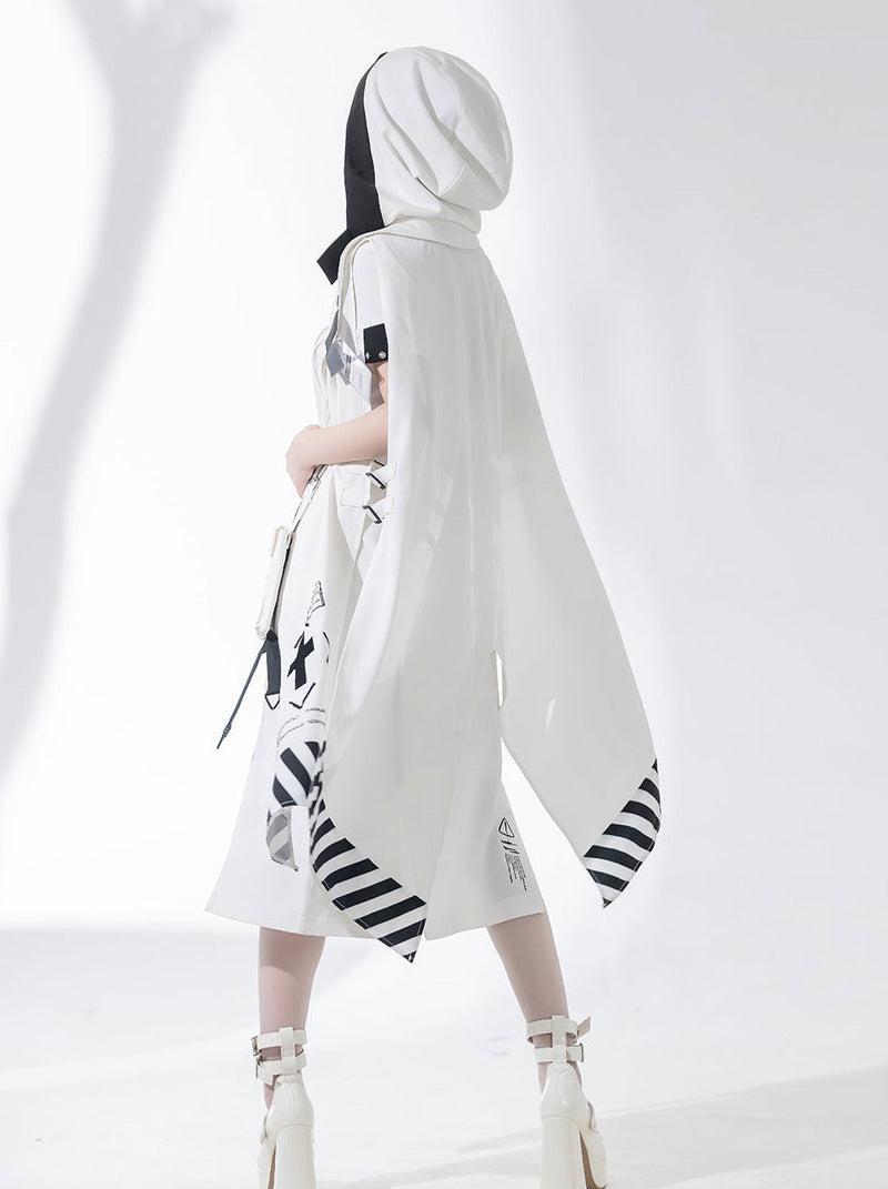 A Line Skirt Design Cape Suit [hoodie Cape + Shirt + Skirt + One Shoulder Cape]
