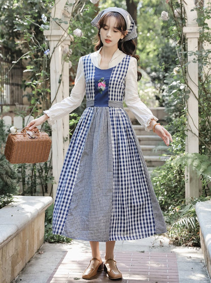 Gingham Plaid Flower Retro Country Dress