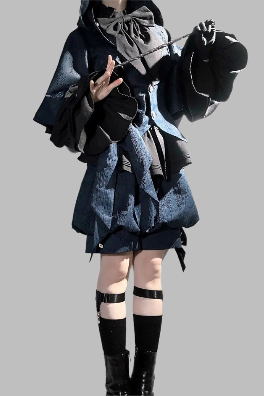 Sapphire Blue Bunny Ear Cape Jacket + Vest + Shorts