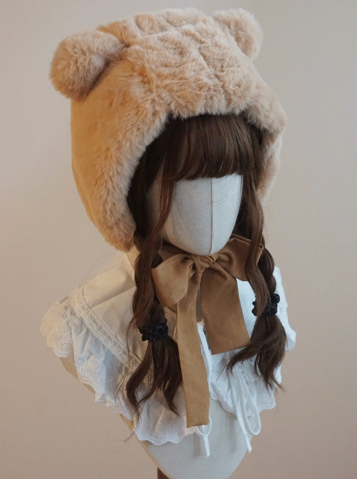 Fur Bear Velour Ribbon Hat