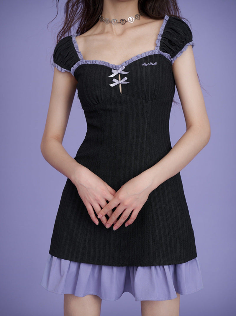 Purple Ruffle Little Black Dress