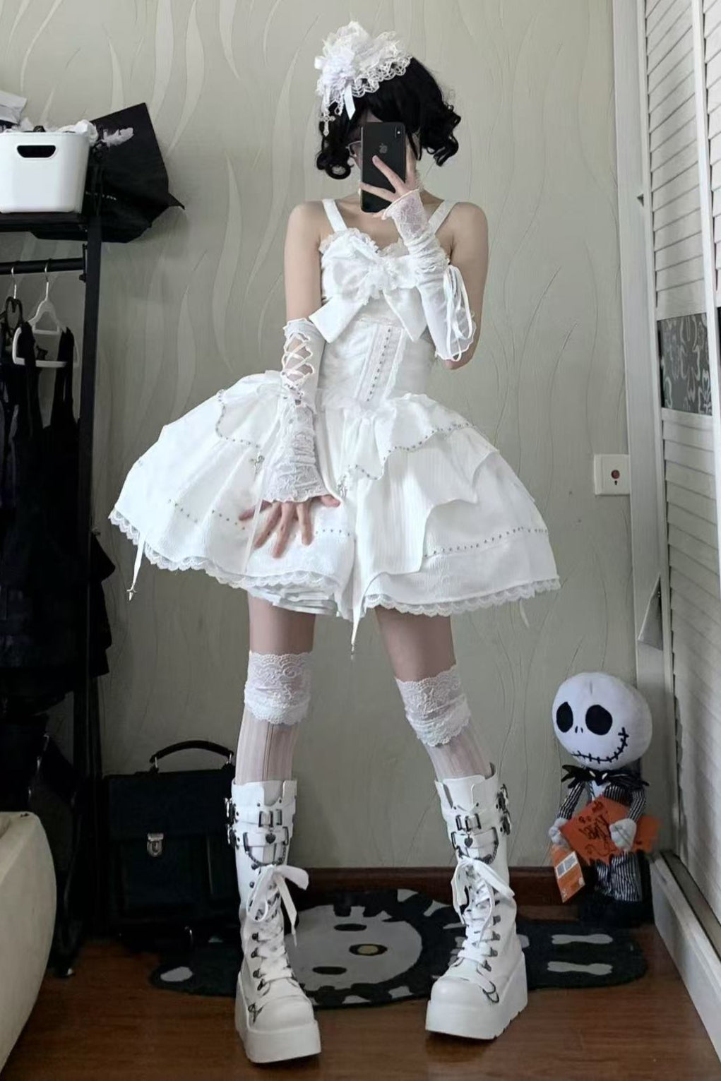 White Gothic Slim Tube Top Skirt Set