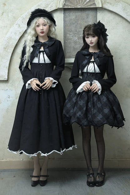 Silent Manor Dark Lolita Princess Jumper Skirt + Ribbon Collar Ruffle Jacket