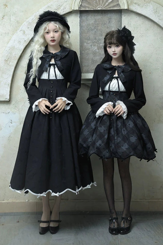 Silent Manor Dark Lolita Princess Jumper Skirt + Ribbon Collar Ruffle Jacket