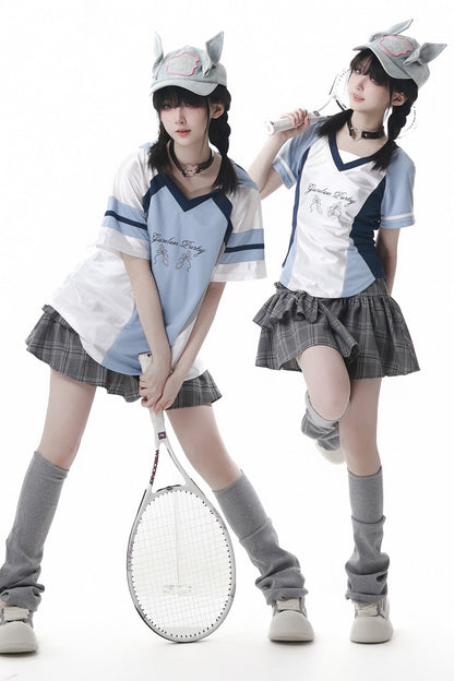 Blue Jersey Design Top + Ruffle Skirt + Hooded Top