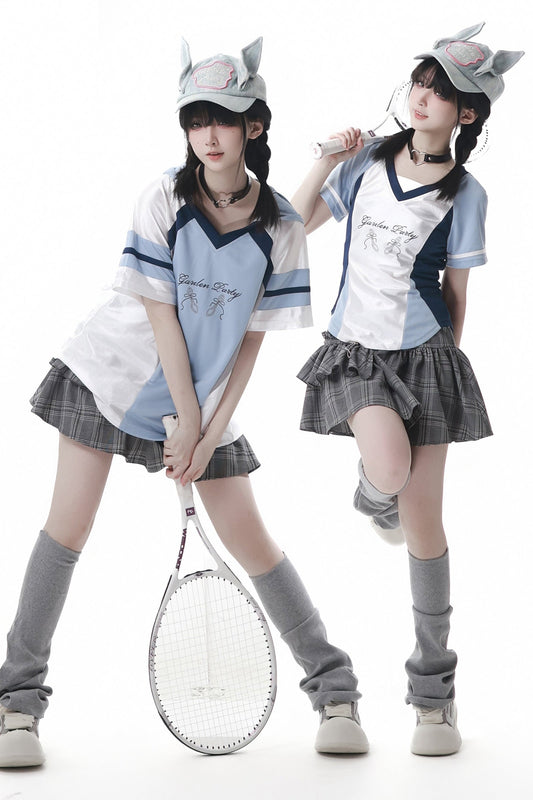 Blue Jersey Design Top + Ruffle Skirt + Hooded Top