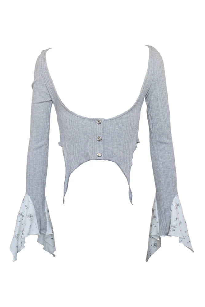 Dream Broken Galaxy Cross Tube Top + Gray Knit Cardigan + Gray Tiered Skirt