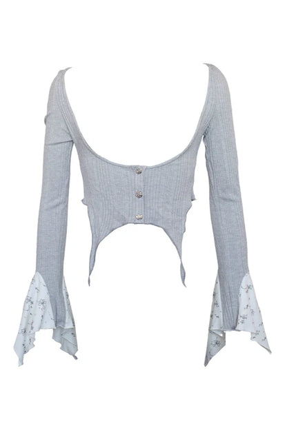 Dream Broken Galaxy Cross Tube Top + Gray Knit Cardigan + Gray Tiered Skirt