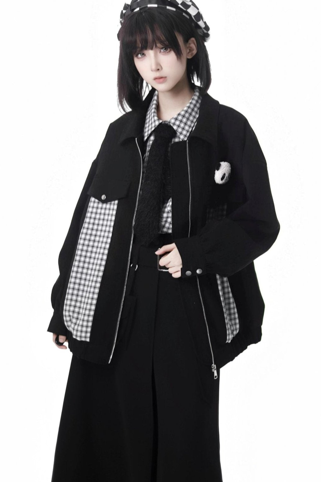 Striped Fleece Jacket Pocket Trouser Set