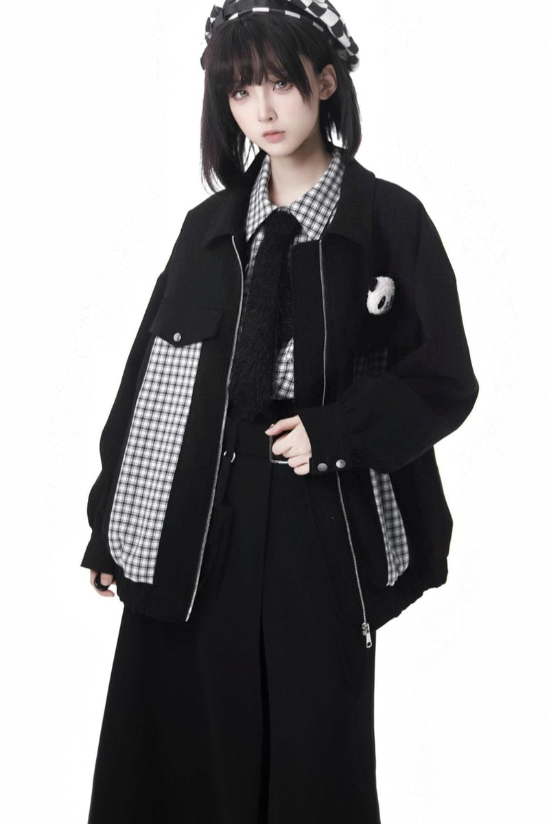 Striped Fleece Jacket Pocket Trouser Set