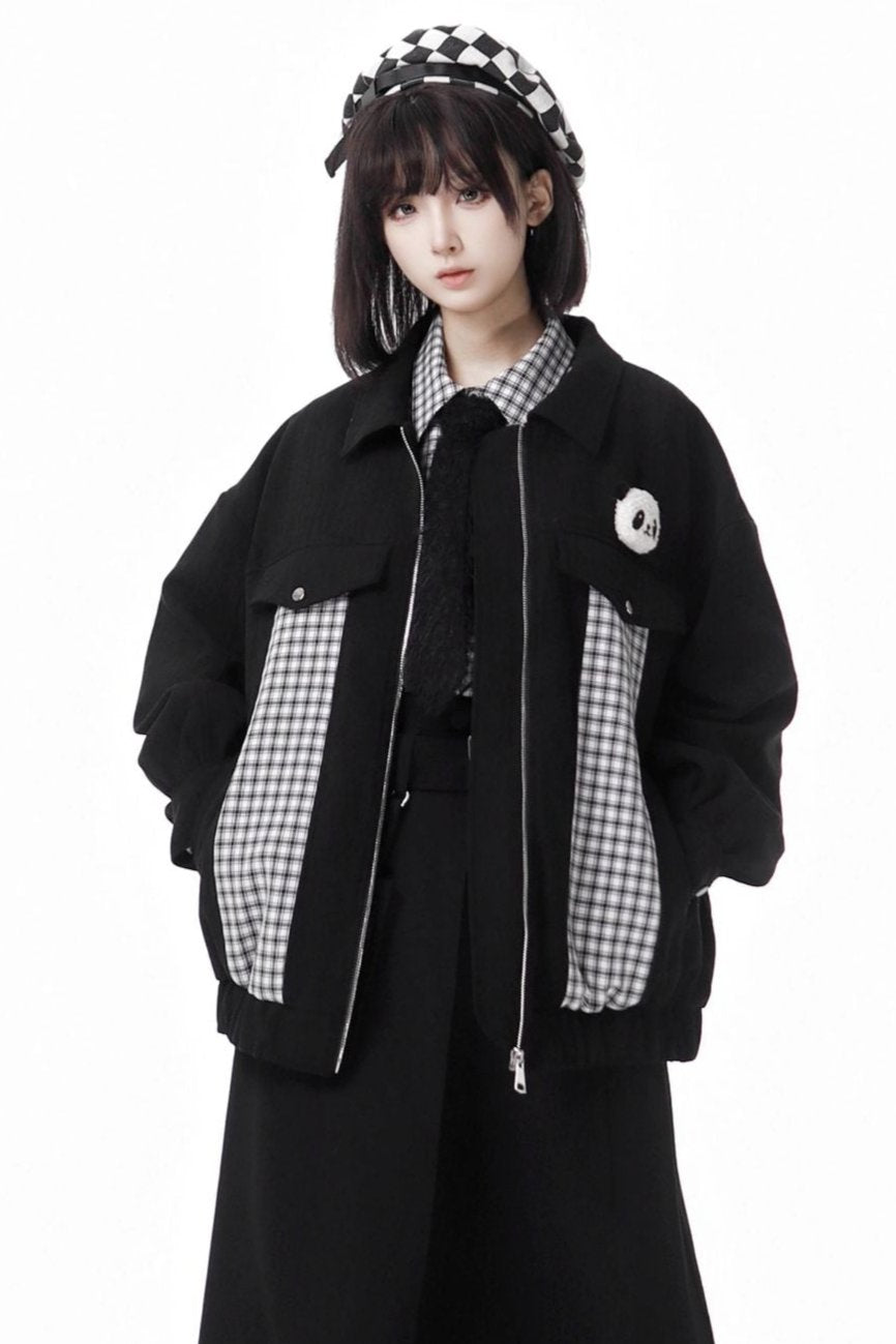 Striped Fleece Jacket Pocket Trouser Set