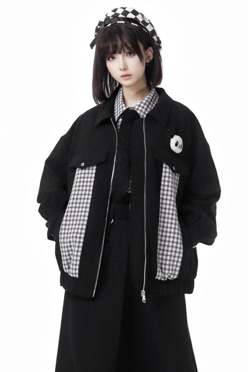 Striped Fleece Jacket Pocket Trouser Set