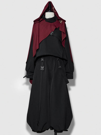 Dark Cool Jacket + Capri Pants + Hooded Scarf