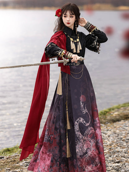 Fire China Long Coat + Top + Long Skirt