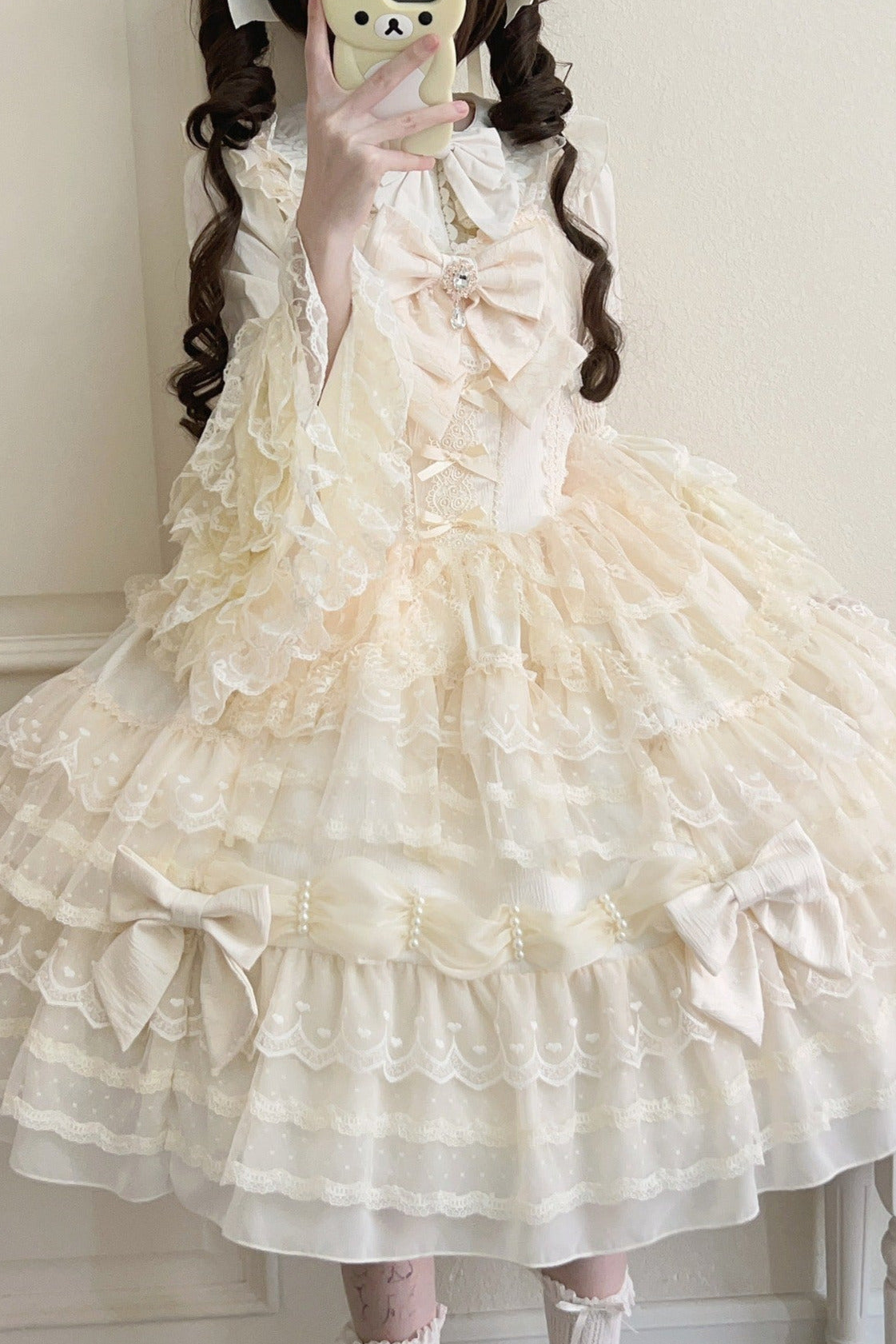 [pre-order] White Sugar Doll Princess Sleeve Suspender Dress Suit + Bonnet Hat