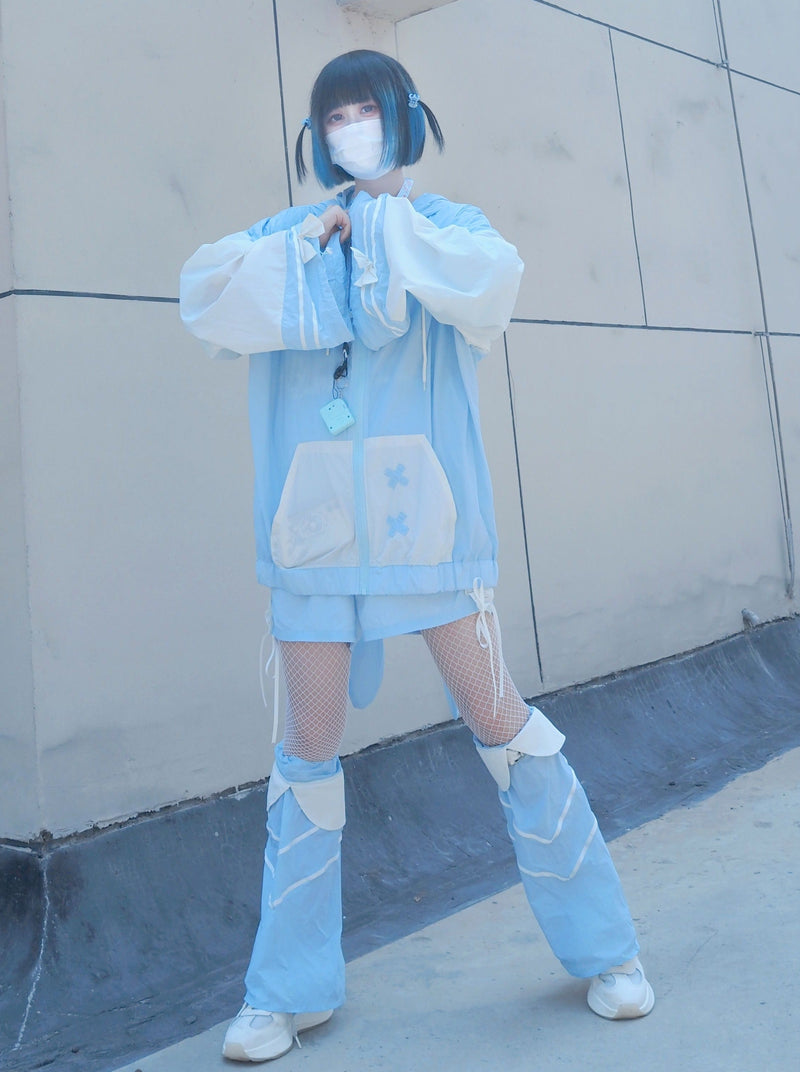 [angel Style] Aqua Angel Subculture Hooded Hoodie + Ribbon Shorts + Leg Warmers