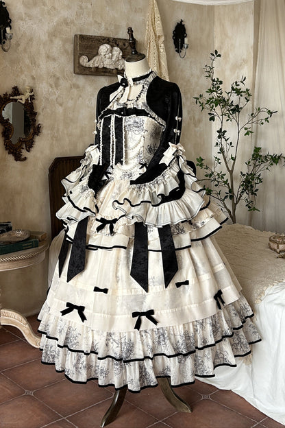 [pre-order] Brandy French Pearl Bustier Dress + Long Skirt + Black Jacquard Jacket + Complete Accessories