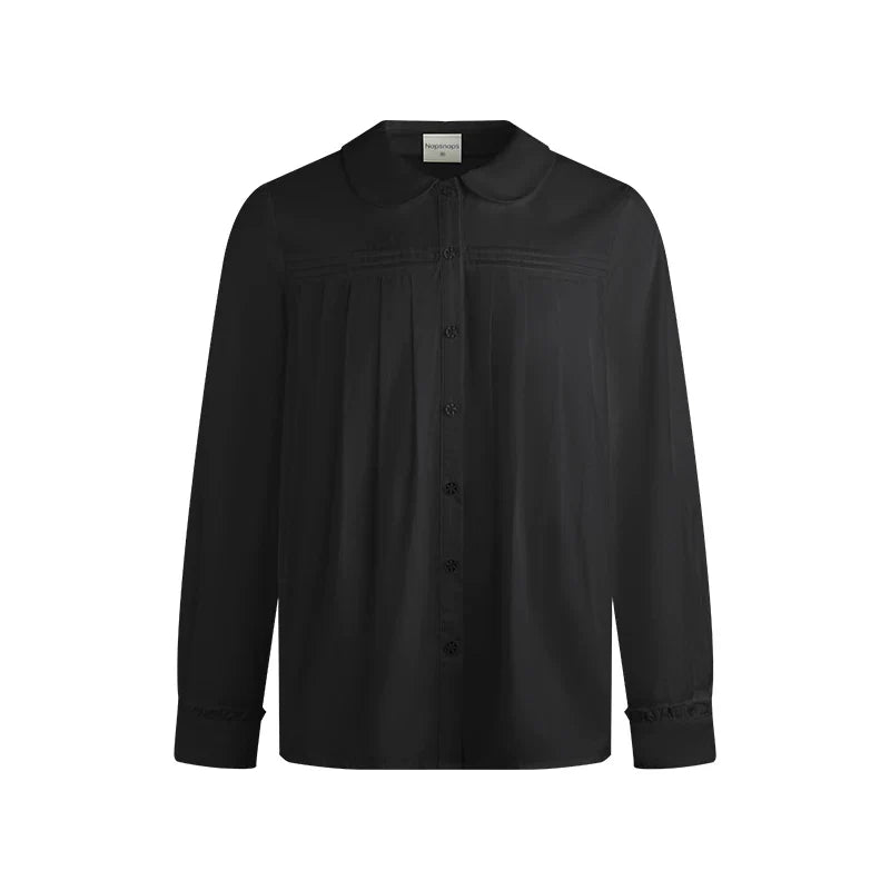 Doll Collar Pleated Cotton Blouse