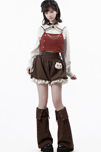Hooded Top + Shirt + Skirt + Leg Warmers + Vest