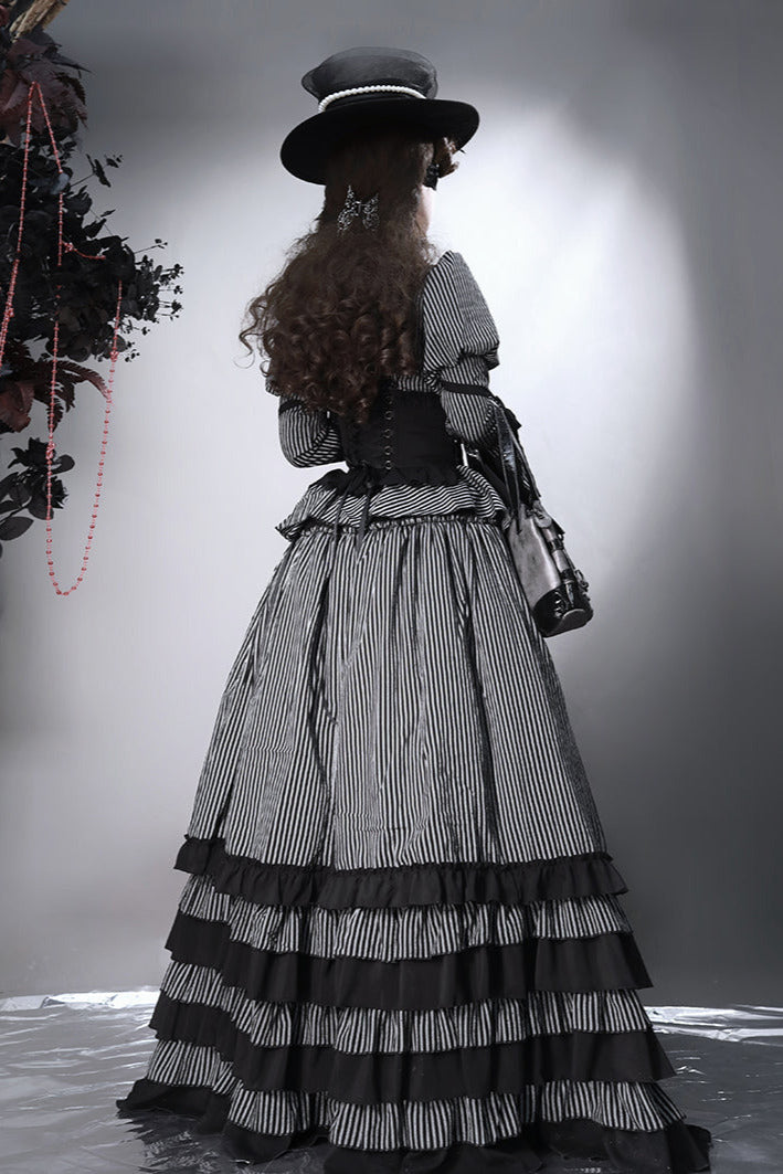 [pre-order] Dark Striped Gusset-sleeved Shirt + Corset + Skirt