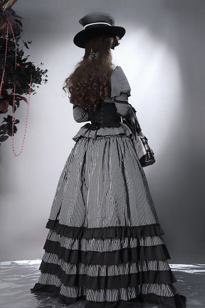 [pre-order] Dark Striped Gusset-sleeved Shirt + Corset + Skirt