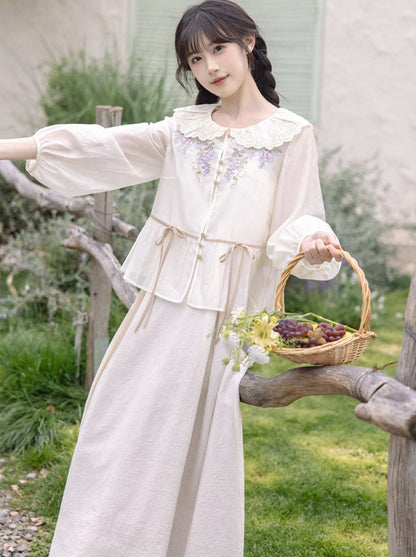 [pre-order] Retro Flower Sweet Top + Long Skirt