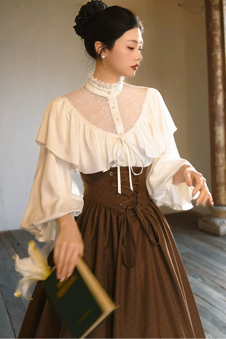 Retro Mist Pearl Satin Blouse