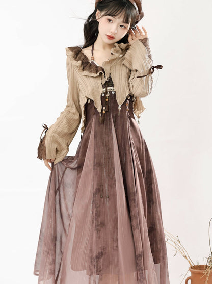 Style Camisole Dress + Ruffle Short Cardigan