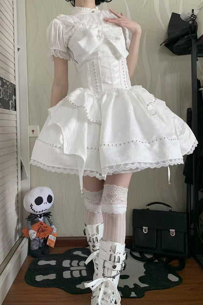 White Gothic Slim Tube Top Skirt Set