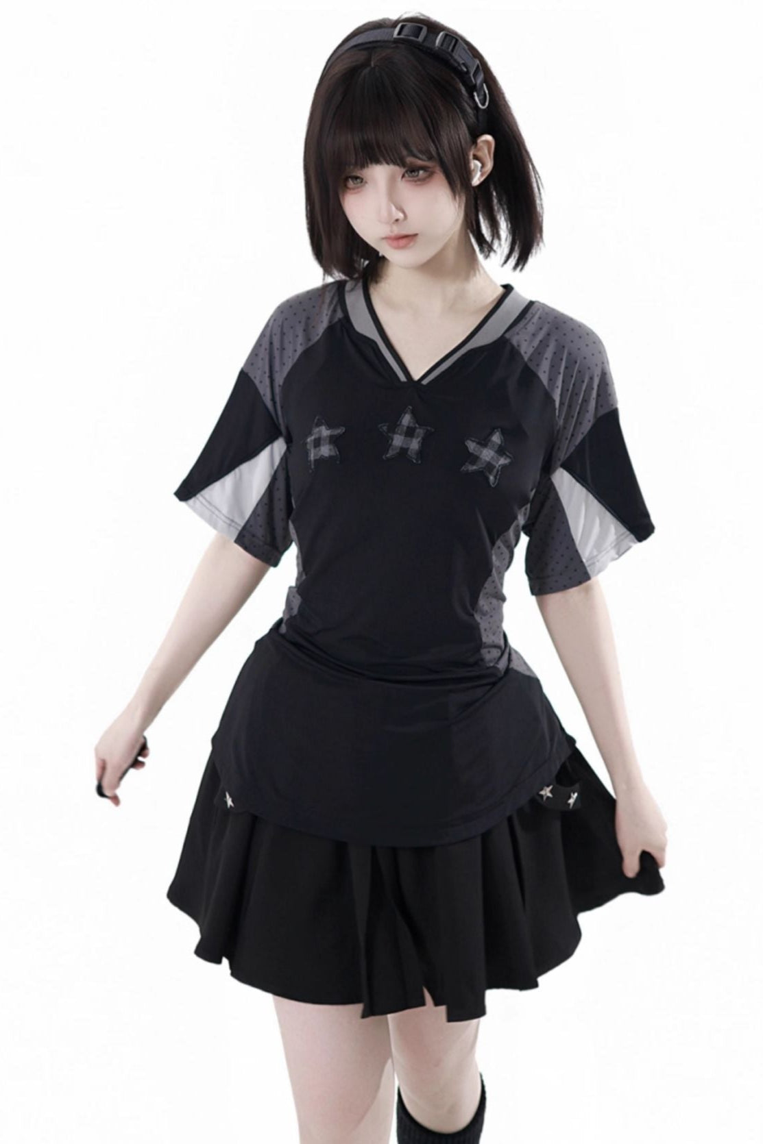 Mode Star Jersey Crew Neck Top + V Neck Top + Short Skirt + Long Skirt
