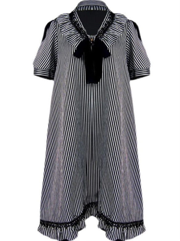 Steam Continental Retro Stripe Puff Sleeve Dark Gothic Dress