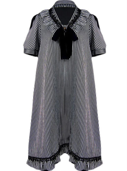 Steam Continental Retro Stripe Puff Sleeve Dark Gothic Dress