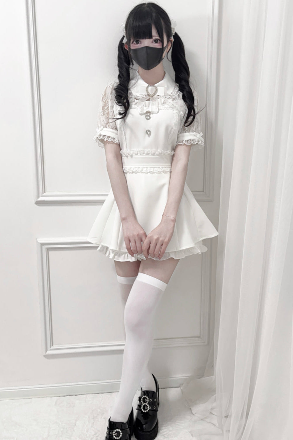 Lace Shawl Ribbon Shirt Collar Top + Shorts