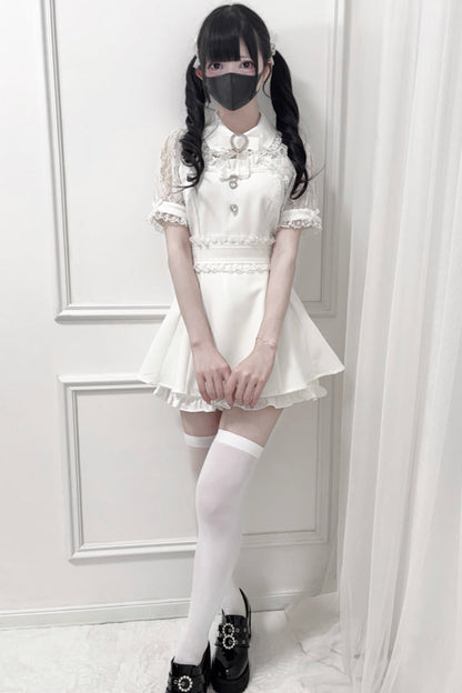 Lace Shawl Ribbon Shirt Collar Top + Shorts