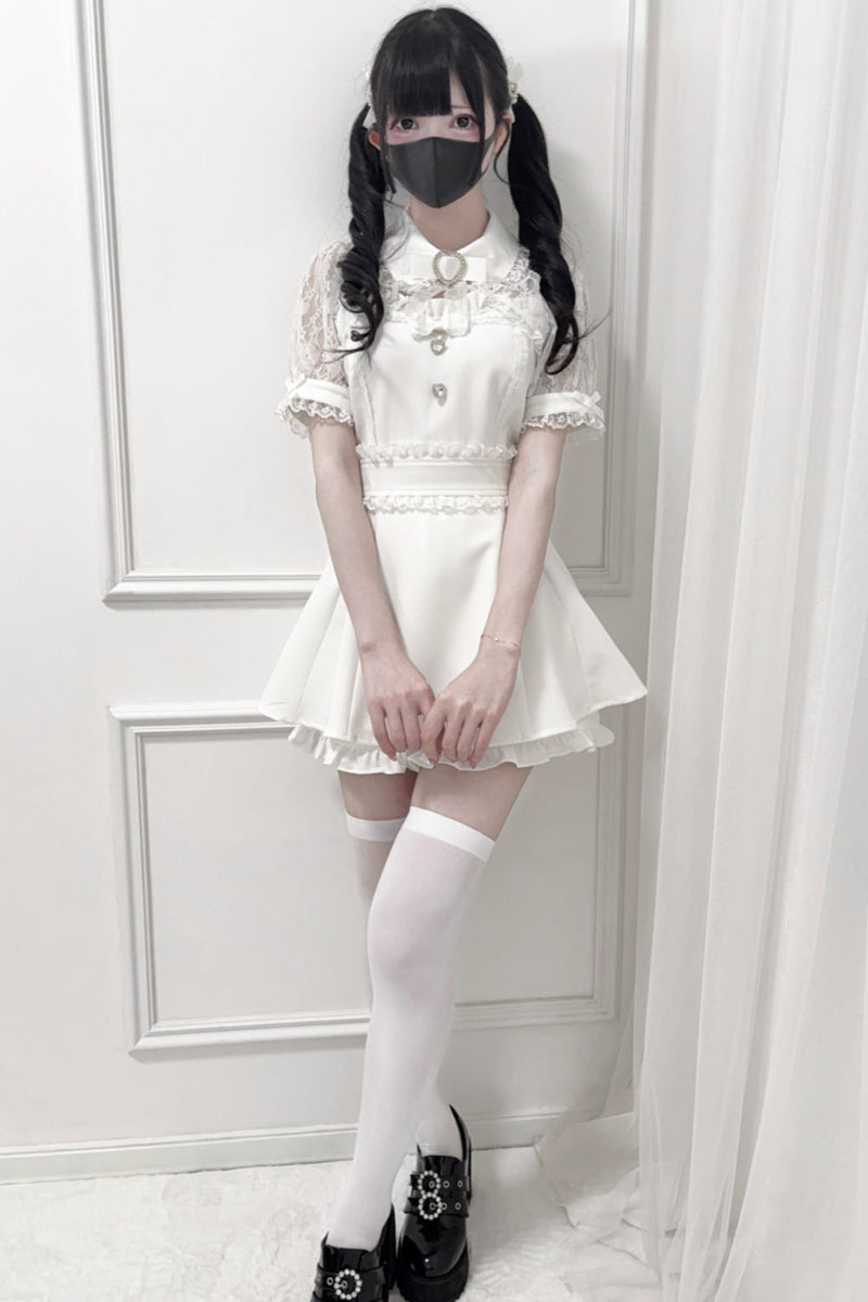 Lace Shawl Ribbon Shirt Collar Top + Shorts