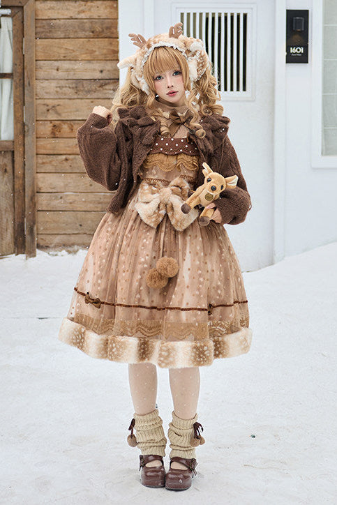 Ruffle Ribbon Lantern Sleeve Knit Cardigan