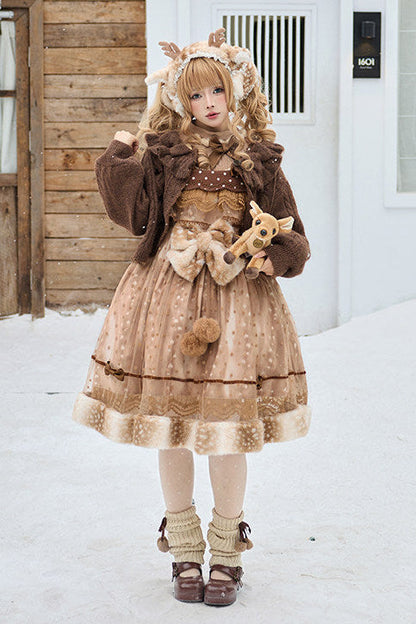 Ruffle Ribbon Lantern Sleeve Knit Cardigan