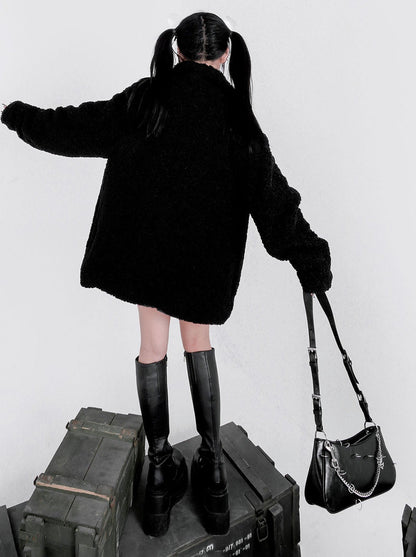 Retro Punk Metal Ring Chain Oil Wax Leather Bag