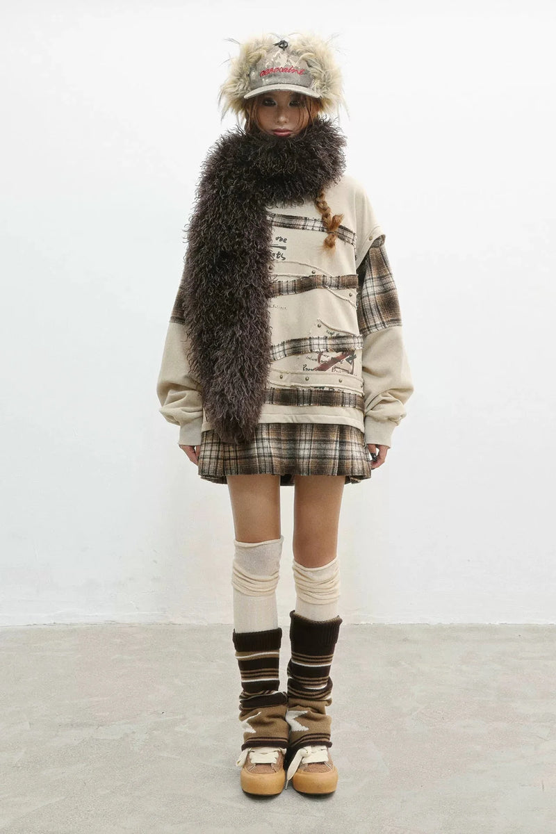 Oversized Plaid Sweatshirt
