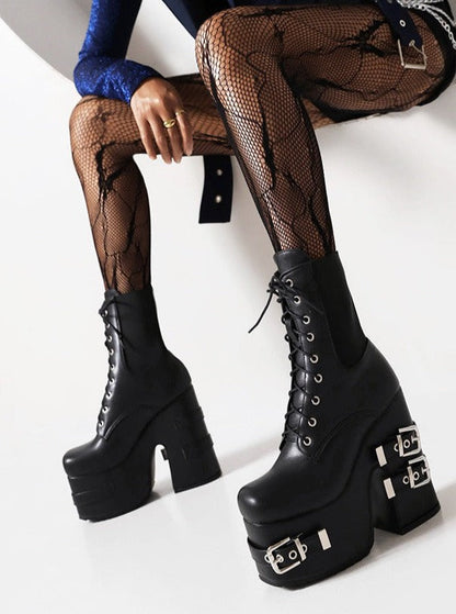 Punk Metal Belt Buckle Elastic Gothic Short Boots
