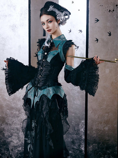 [pre-order] Chinese-style Gothic Subculture Fishtail Skirt + Top + Waist Corset