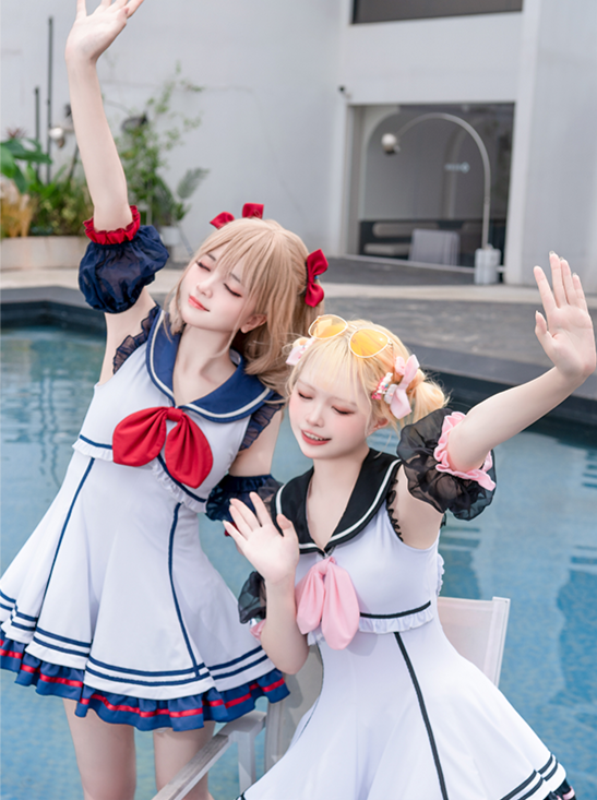 Marine Sailor Lolita Ruffled Dress Swimsuit
