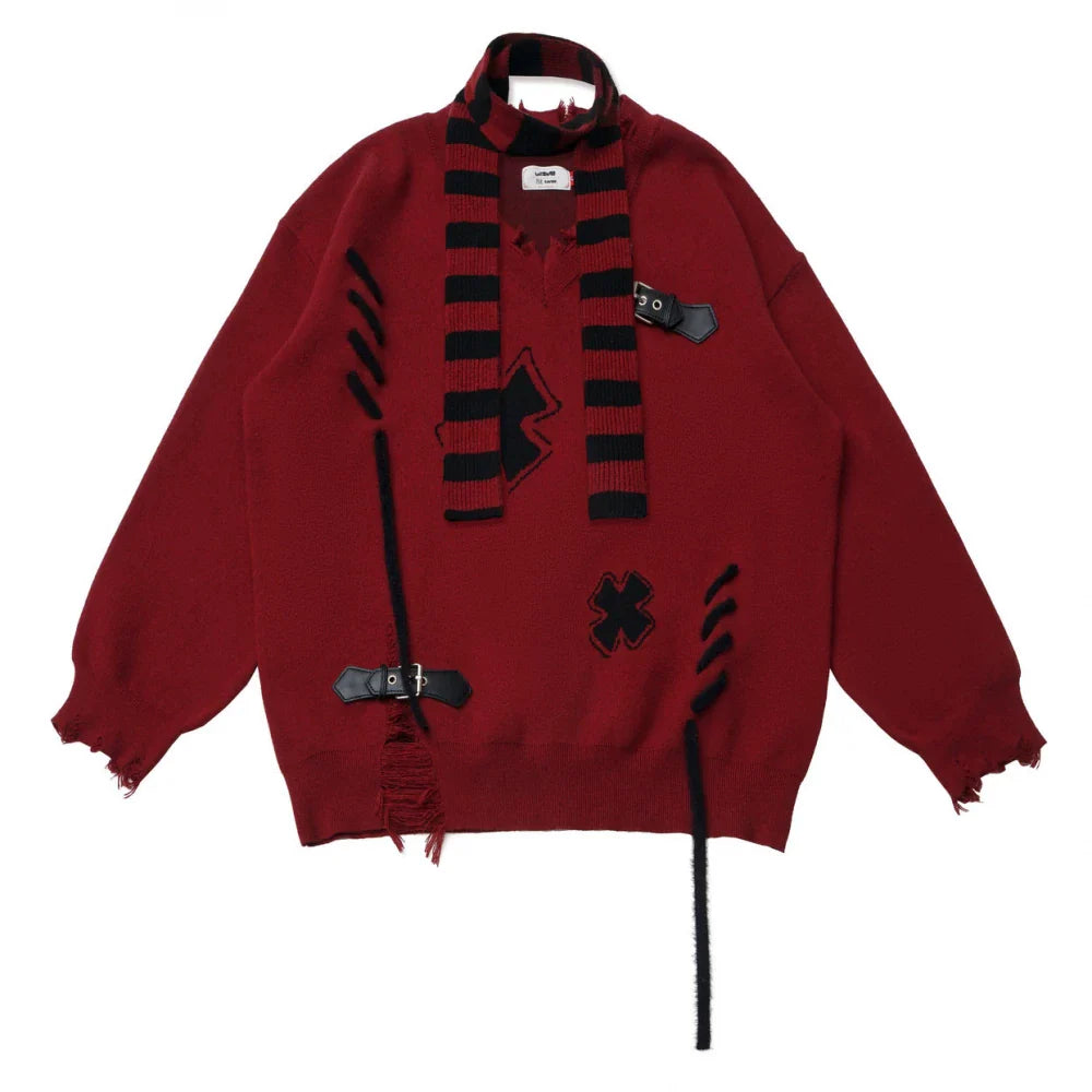 Leather Buckle Sweater + Scarf