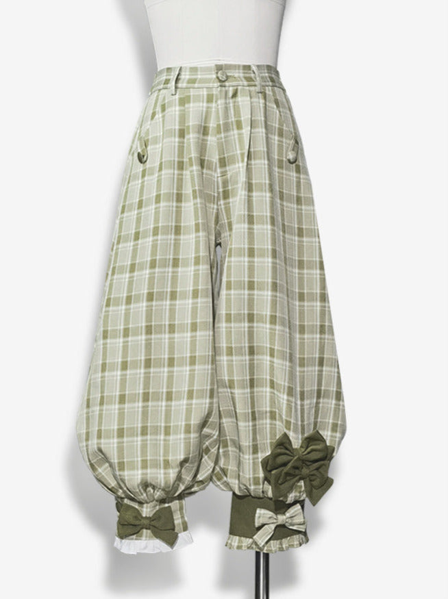 Secret Morning Post Green Tea Color Retro Sweet Cool Vest Shirt Cropped Pants